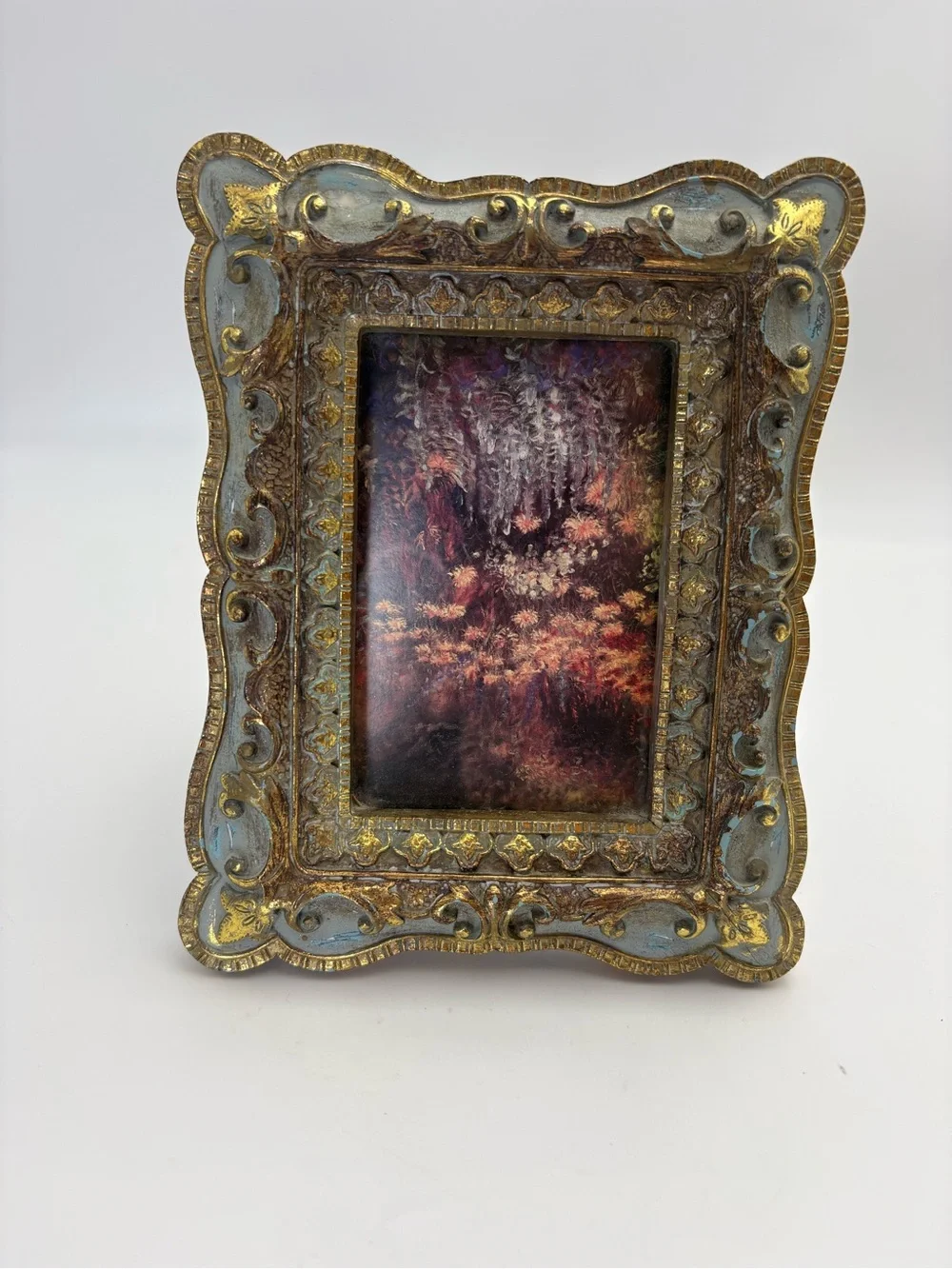 Vintage Florentine Style Gold & Blue Ornate Picture Frame 5x7” Picture